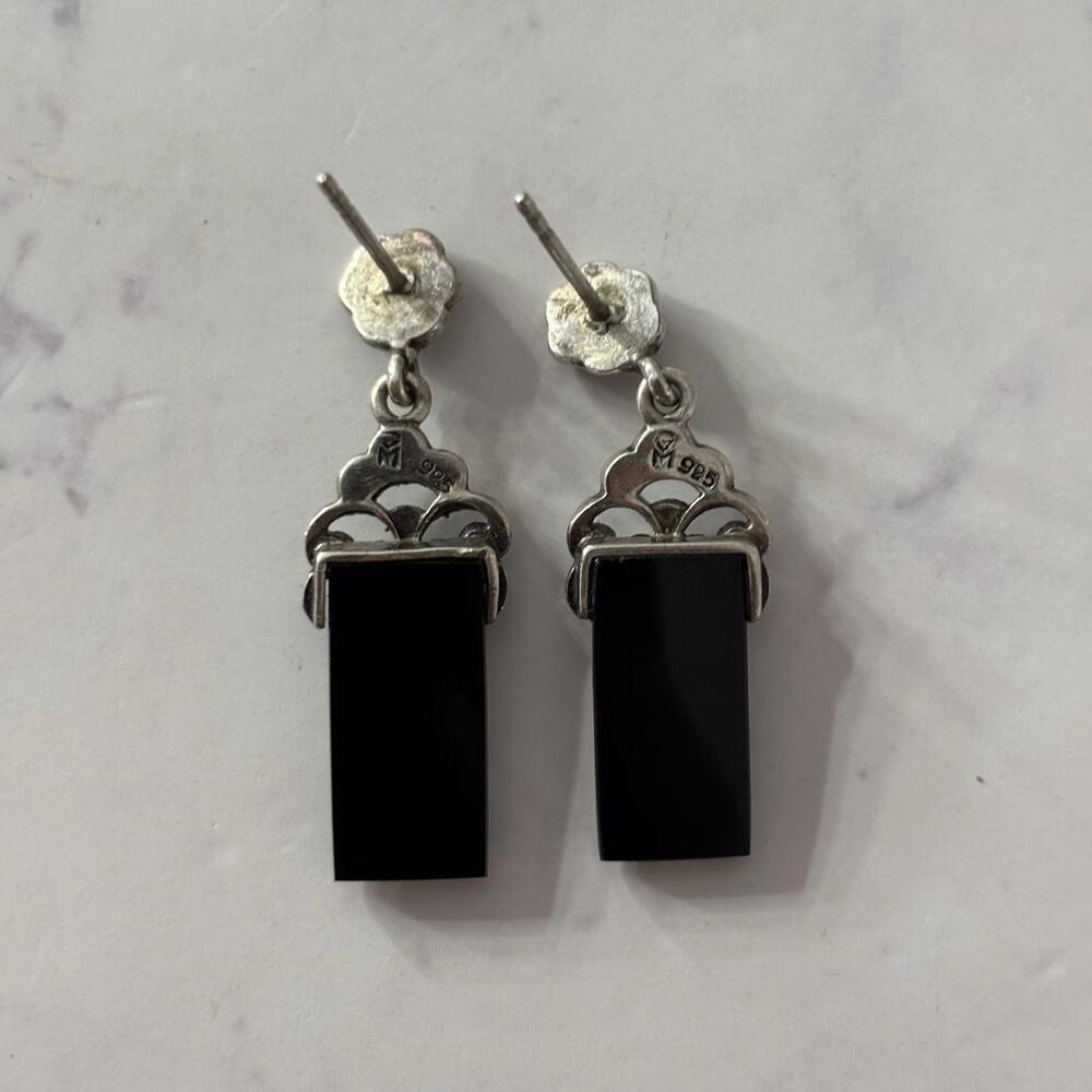 Rectangular Onyx And 925 Sterling Silver Dangling… - image 3